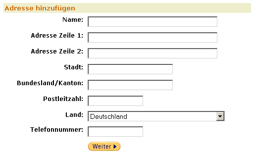 Registrierung persönlicher Daten bei amazon.de
