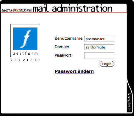 zeitform Admin-Webinterface - Login