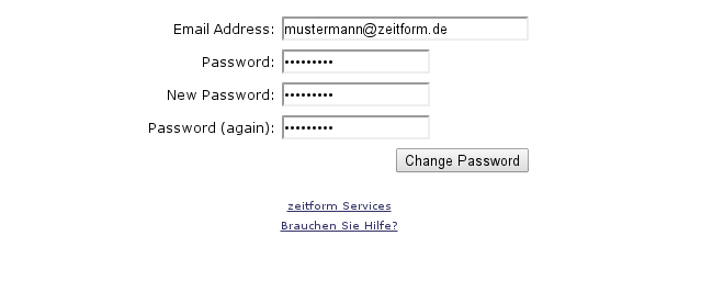zeitform Services Webinterface - Passwort ändern